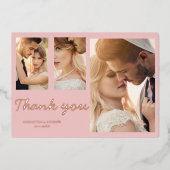 Moderne roze dank je 4 foto trouw uitnodiging (Voorkant)