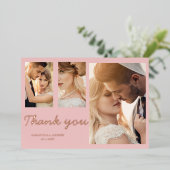 Moderne roze dank je 4 foto trouw uitnodiging (Staand Voorkant)