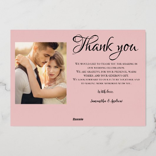 Moderne roze dank je 4 foto trouw uitnodiging (Achterkant)