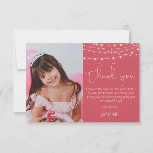 Moderne Roze Dankjewelkaart voor Kinderen Fotokaar Bedankkaart (Voorkant)