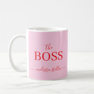 Moderne Roze De Baas Naam Meisjesachtig Cadeau Koffiemok