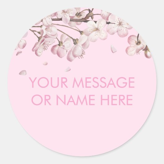 Moderne Roze Delicate Bloesem Bericht Naam Ronde Sticker (Voorkant)