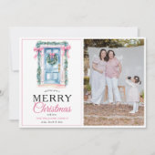 Moderne Roze Deur Vrolijke Kerstfoto Feestdagenkaart (Voorkant)