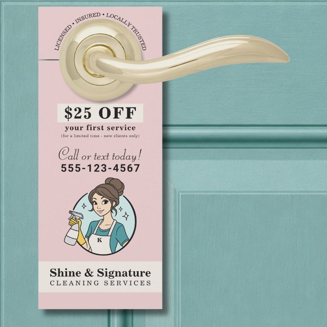 Moderne Roze Dienst Schoonmaak Diensten Deurhanger (Small Door Hanger Mockup)