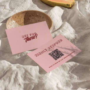 Moderne Roze Diep Rode Retro Unieke QR Code Huweli RSVP Kaartje