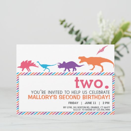 Moderne Roze Dinosaurus Silhouet Verjaardag Uitnod Kaart (Staand voorkant)