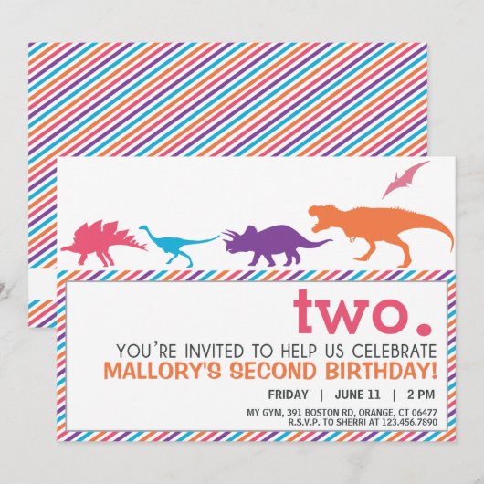 Moderne Roze Dinosaurus Silhouet Verjaardag Uitnod Kaart (Voorkant / Achterkant)