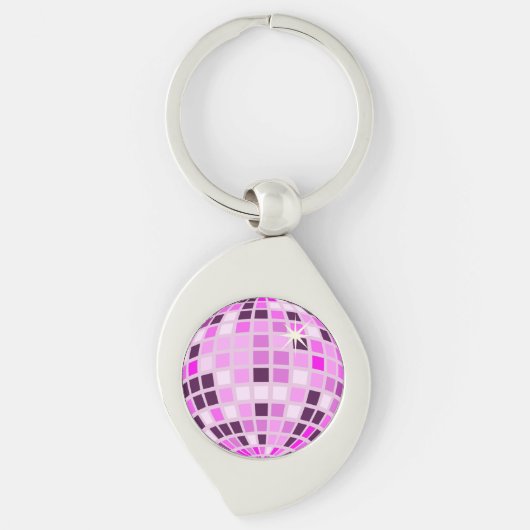 Moderne Roze Disco Bal Sleutelhanger (Voorkant)