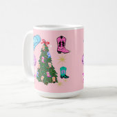 Moderne Roze Disco Cowgirl Rodeo Kerstboom Koffiemok (Voorkant links)