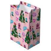Moderne Roze Disco Cowgirl Rodeo Kerstboom Medium Cadeauzakje (Voorkant Gekanteld)
