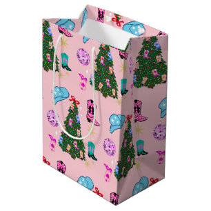 Moderne Roze Disco Cowgirl Rodeo Kerstboom Medium Cadeauzakje