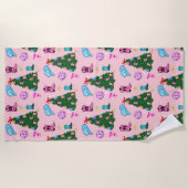 Moderne Roze Disco Cowgirl Rodeo Kerstboom Strandlaken (Voorkant)