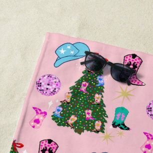 Moderne Roze Disco Cowgirl Rodeo Kerstboom Strandlaken