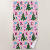 Moderne Roze Disco Cowgirl Rodeo Kerstboom Strandlaken (Voorkant)