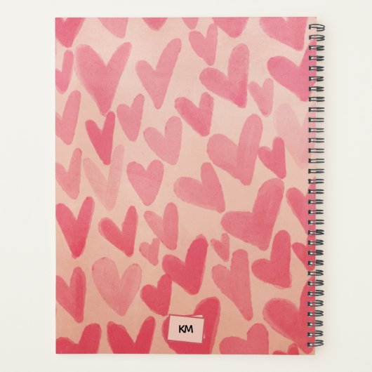 Moderne Roze Doodle Harten Monogram Planner (Achterkant)