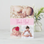 Moderne roze douane-Newborn fotocollage Shower Bedankkaart (Staand voorkant)