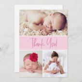 Moderne roze douane-Newborn fotocollage Shower Bedankkaart (Voorkant / Achterkant)