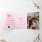 Moderne Roze Drievoudige Foto Bruiloft Uitnodiging (Binnen)