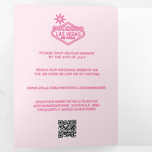 Moderne Roze Drievoudige Foto Bruiloft Uitnodiging (Binnenzijde eerst)