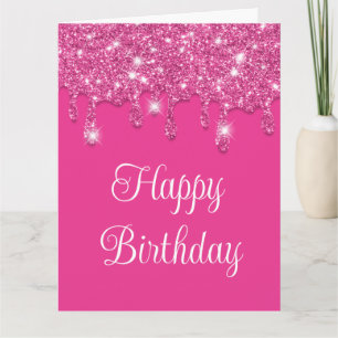 Moderne Roze Drip Glitters Gelukkig Verjaardag Kaart