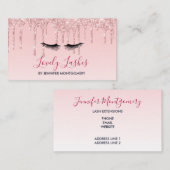 Moderne Roze Dripping Glitter & Zwarte Wimpers Visitekaartje (Voorkant / Achterkant)