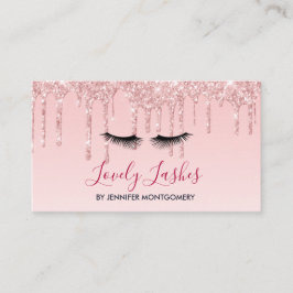 Moderne Roze Dripping Glitter & Zwarte Wimpers Visitekaartje
