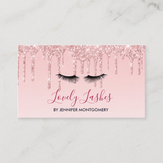 Moderne Roze Dripping Glitter & Zwarte Wimpers Visitekaartje (Voorkant)