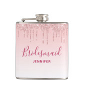 Moderne roze druppelaar bruidsmeisje heupfles (Voorkant)