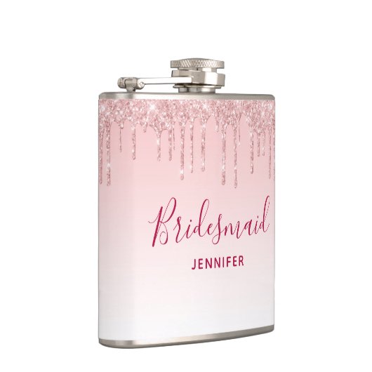 Moderne roze druppelaar bruidsmeisje heupfles (Rechts)