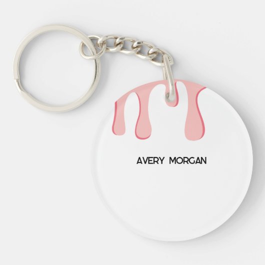 Moderne roze druppelnaam sleutelhanger (Voorkant)