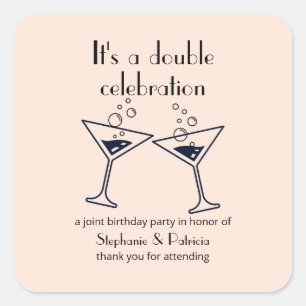 Moderne Roze Dubbele Viering Gezamenlijke Verjaard Vierkante Sticker