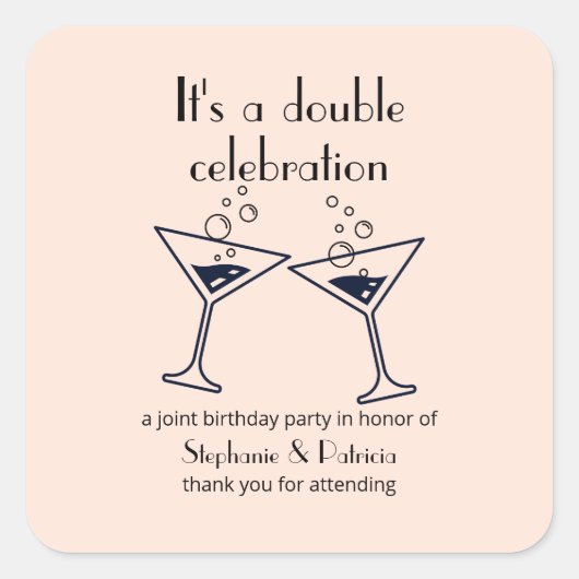 Moderne Roze Dubbele Viering Gezamenlijke Verjaard Vierkante Sticker (Voorkant)