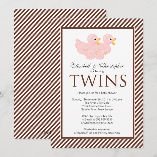 Moderne roze eenden Baby shower Kaart (Voorkant / Achterkant)