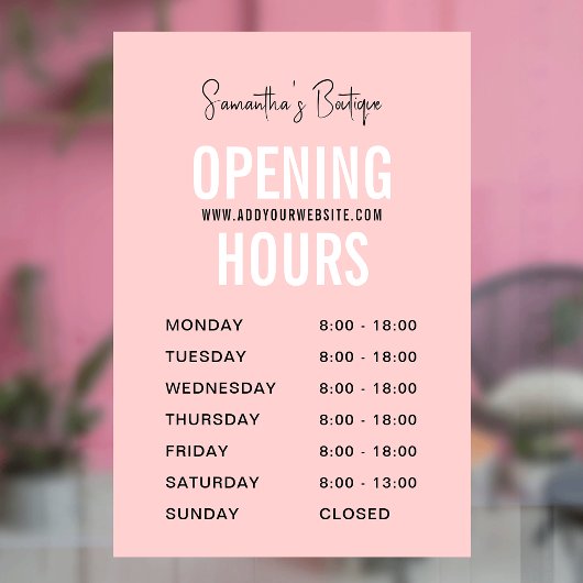 Moderne Roze Eenvoudige Boutique Openingstijden Raamsticker