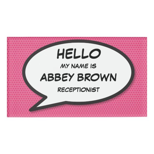 Moderne Roze Eenvoudige Stripboek Spreekwolk Naambadge (Voorkant)
