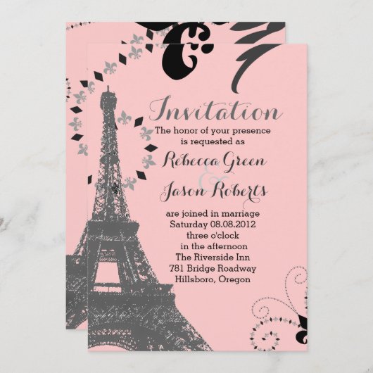 moderne roze eiffeltoren  parijs bruiloft kaart (Voorkant / Achterkant)