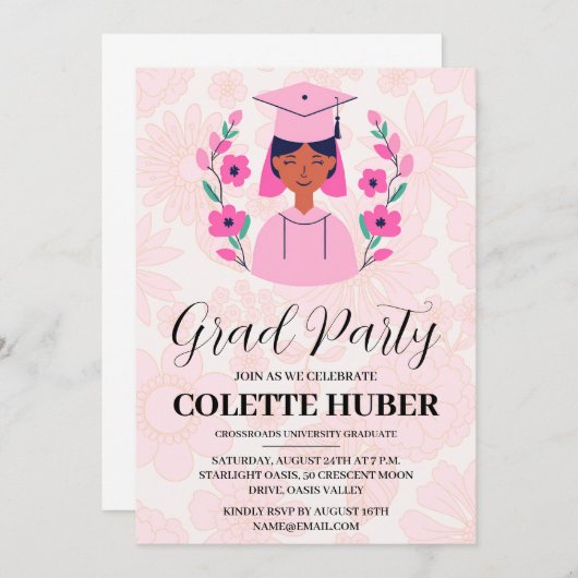 moderne roze eindexamen uitnodigingen (Voorkant / Achterkant)