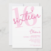 Moderne Roze Elegante 16e Verjaardag Kaart (Voorkant)