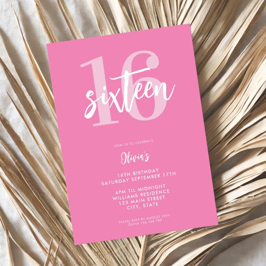 Moderne Roze Elegante 16e Verjaardag Kaart