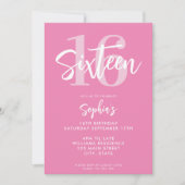 Moderne Roze Elegante 16e Verjaardag Kaart (Voorkant)