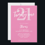 Moderne Roze Elegante 21e Verjaardag<br><div class="desc">Een eenvoudige moderne uitnodiging voor je 21e verjaardag met elegante kalligrafie lettertypografie en minimalistisch ontwerp in roze en witte kleur.</div>