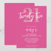 Moderne roze elegante 21e verjaardag uitnodiging (Voorkant / Achterkant)