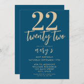 Moderne roze elegante 22e verjaardag uitnodiging (Voorkant / Achterkant)