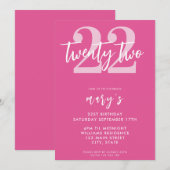 Moderne roze elegante 22e verjaardag uitnodiging (Voorkant / Achterkant)