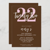 Moderne roze elegante 22e verjaardag uitnodiging (Voorkant / Achterkant)