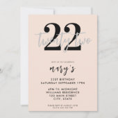 Moderne roze elegante 22e verjaardag uitnodiging (Voorkant)