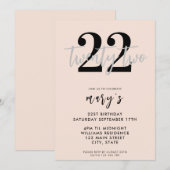 Moderne roze elegante 22e verjaardag uitnodiging (Voorkant / Achterkant)