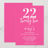 Moderne roze elegante 22e verjaardag uitnodiging (Voorkant / Achterkant)