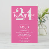 Moderne roze elegante 24e verjaardag uitnodiging (Staand voorkant)
