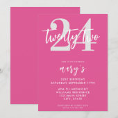 Moderne roze elegante 24e verjaardag uitnodiging (Voorkant / Achterkant)